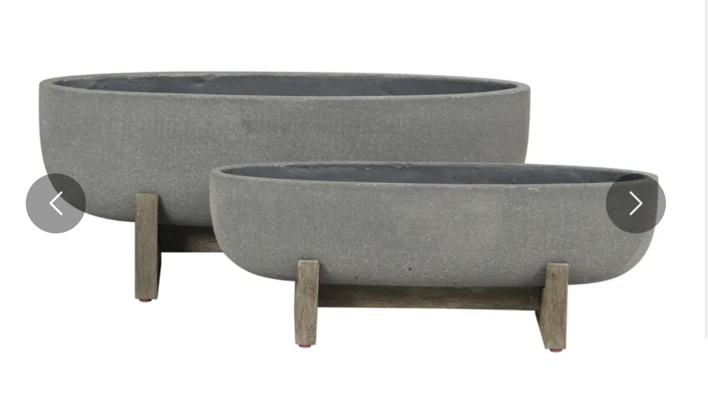 Maceta S/2 Oval Constone Pot + Rect. Acacia Wood Leg 1set