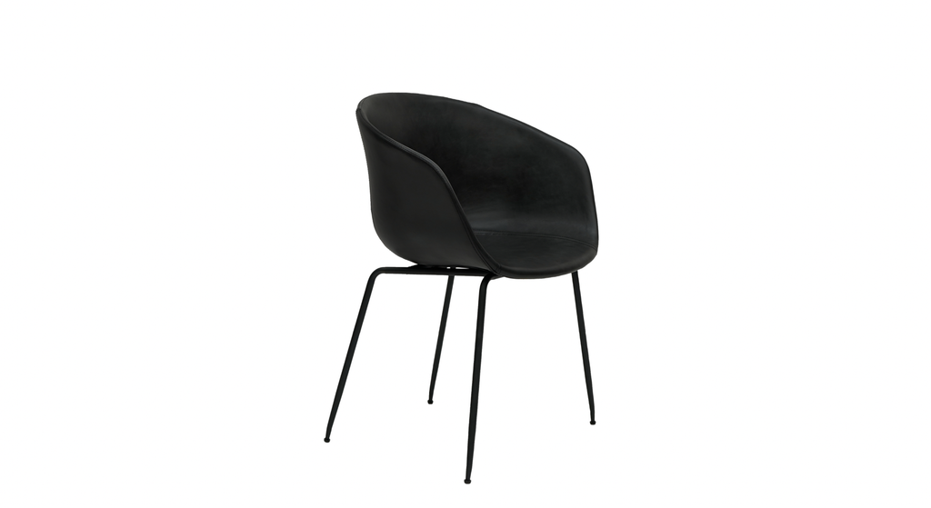 Silla Stella Piel Negra Pata De Metal