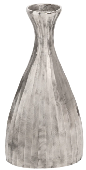 24"H Ridged Metal Vase, Nickel