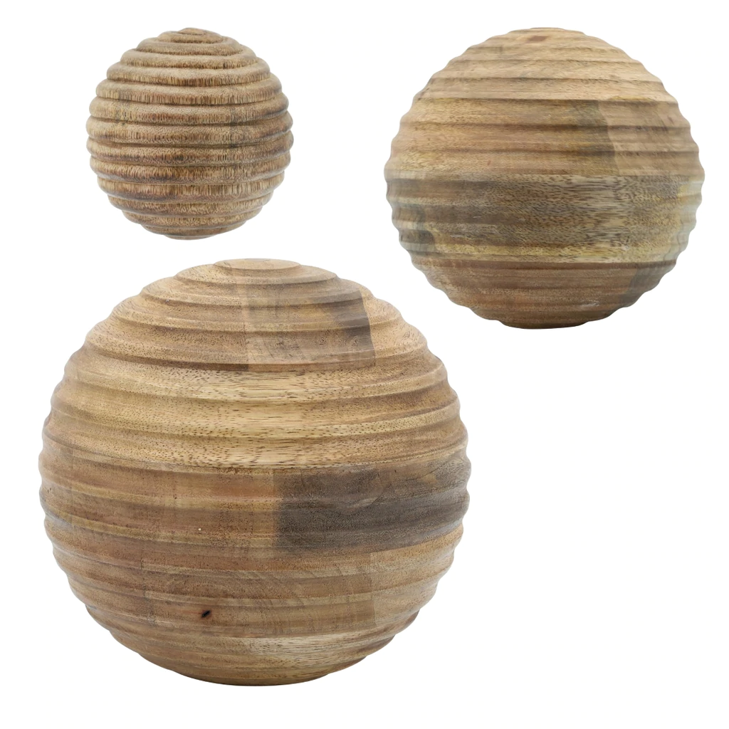 4" Wooden Orb W/ Ridges, Natural