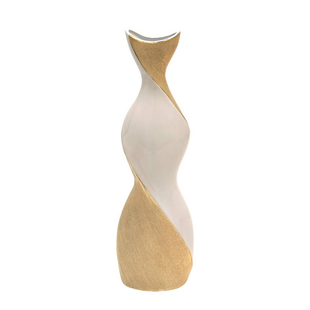 Jarron 24" Twisted Vase, White/Gold