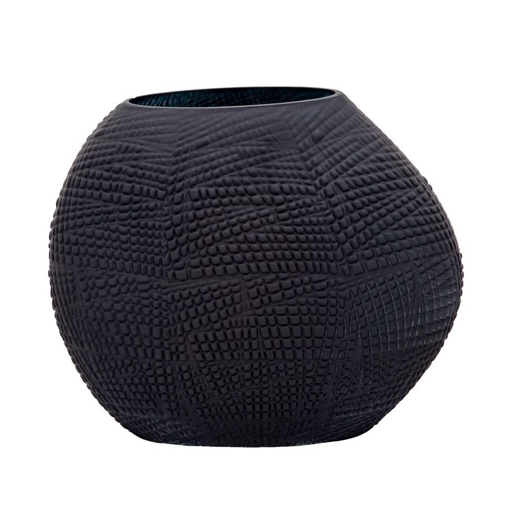 Jarron Glass 10"H Textured Vase, Black