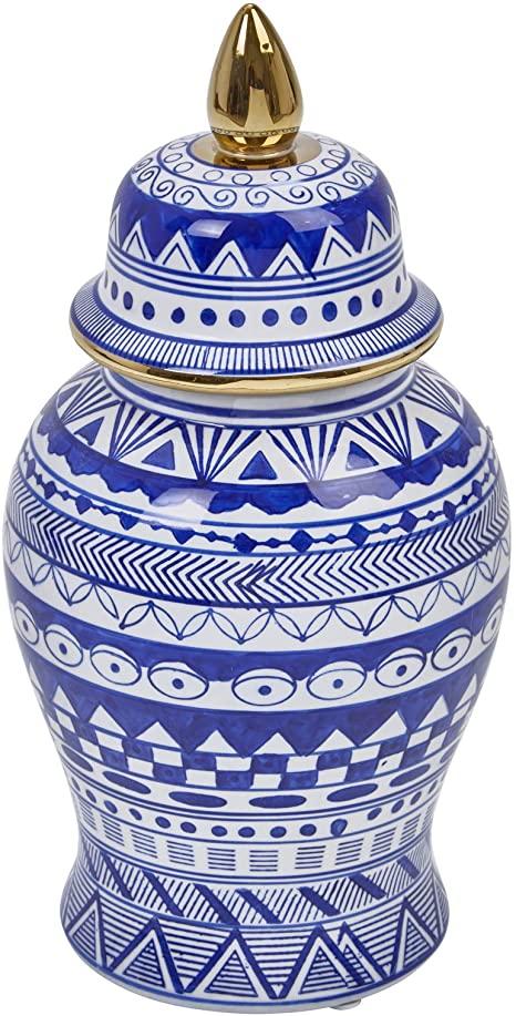 Jarron White/Blue Temple Jar