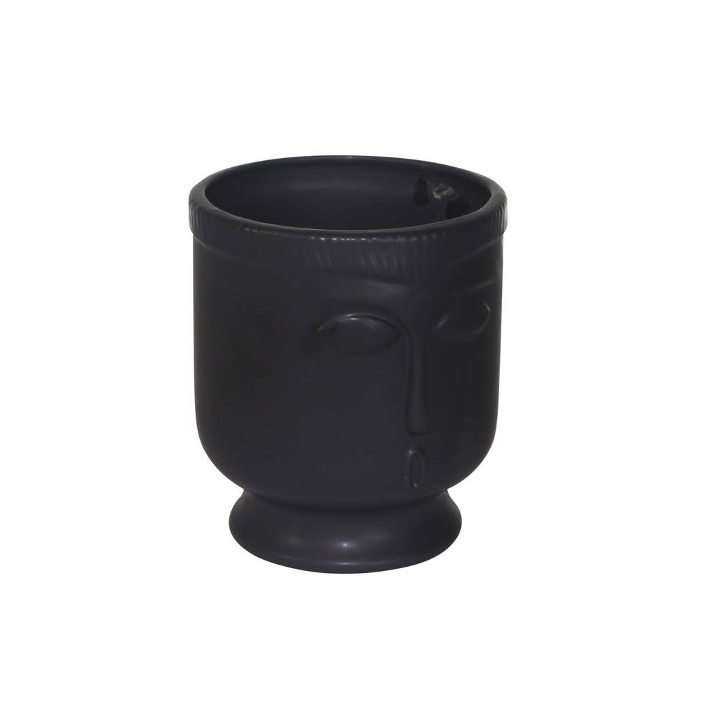 Maceta Ceramic 6" Face Vase W/Base, Black