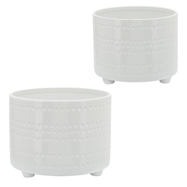 Maceta S/2 Dotted Footed Planters 10/12" , Whi