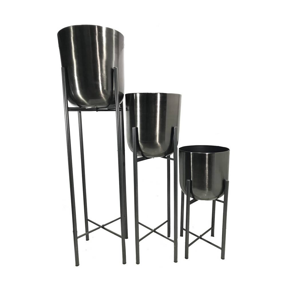 Maceta S/3 Metal Planters On Stand 40/30/20"H