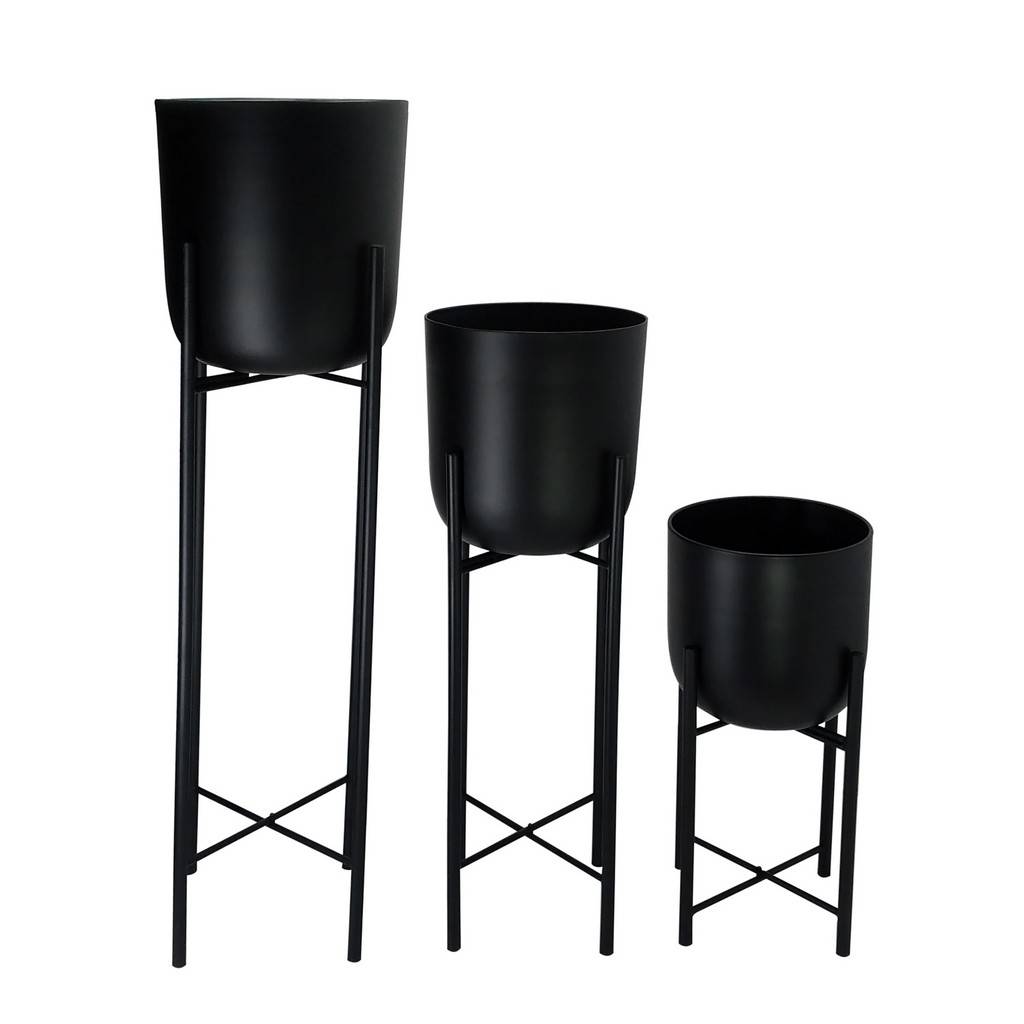 Maceta S/3 Metal Planters On Stand 40/30/20"H,