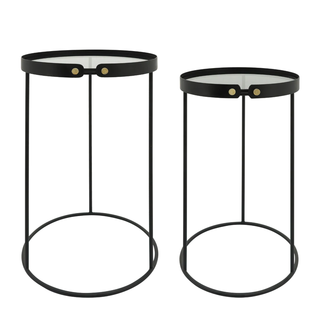 Mesa Auxiliar Metal, S/2 21/23 "H Round Side Tables W/