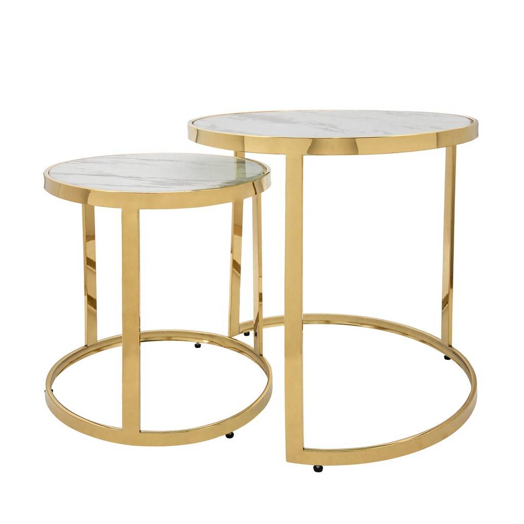 Mesa Auxiliar S/2 Metal Round Side Table, Gold