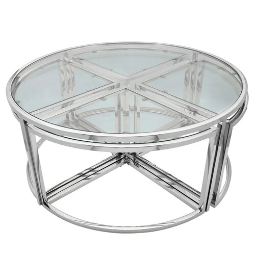 Mesa De Centro Metal Pull Out Coffee Table, Silver