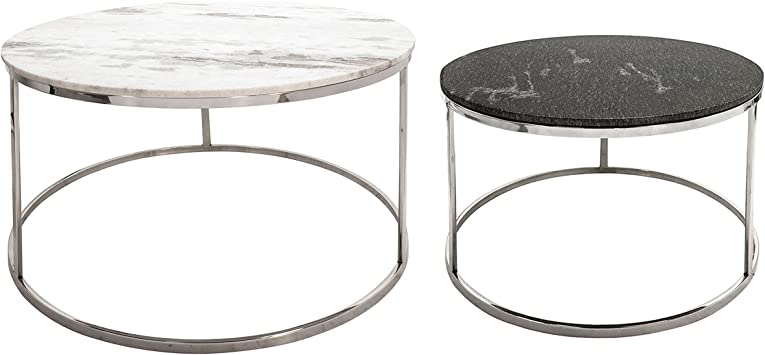 Mesa De Centro S/2 Metal/Marble Coffee Table, Silver