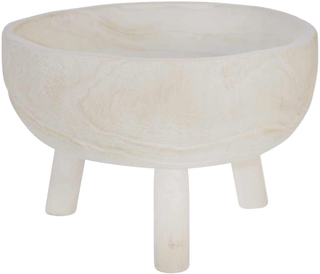 Wood 11" Bowl With Legs, White