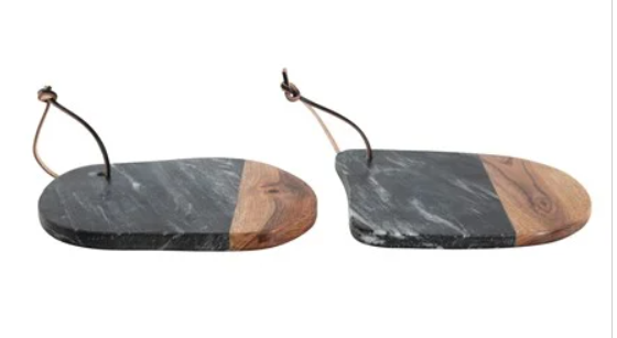 8" Square Marble/Acacia Wood