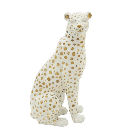 [15878] 11" Sitting Leopard, White/Gold