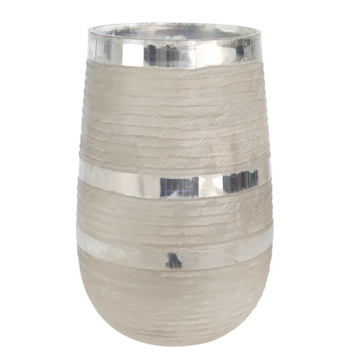[13804-01] 13 Grooved Glass Vase,  Silve