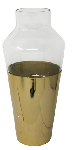 [13813-01] 14 Metal & Glass Vase, Gold