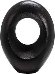 [15587-02] 15" Oval Sculpture W/ Hole, Black