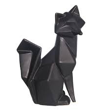 [14809-01] Ceramic 10" Modern Fox Figurine, Blac