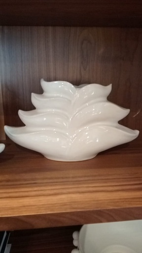 [15133-02] Ceramic 9" Leaf Vase, White