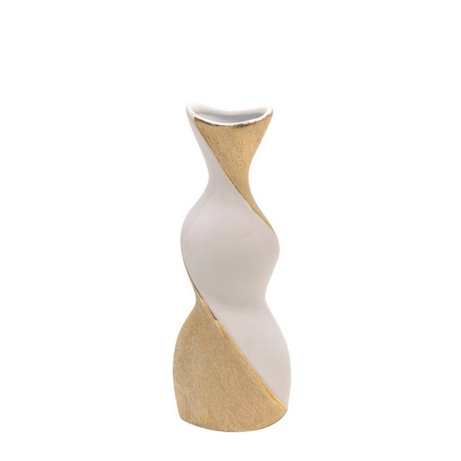 [14641-06] Jarron 16" Twisted Vase, White/Gold