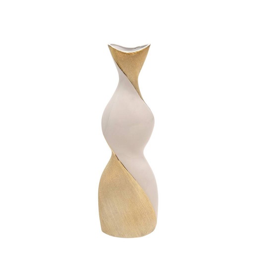 [14641-05] Jarron 20" Twisted Vase, White/Gold