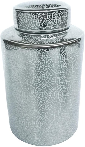 [15404-04] Jarron Ceramic 12" Jar, Crackle Silver