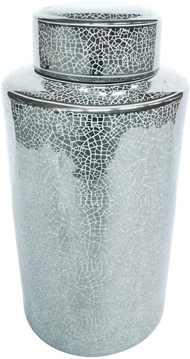 [15404-03] Jarron Ceramic 16" Jar, Crackle Silver