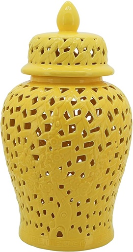 [12468-09] Jarron Pierced Yellow Temple Jar 24"
