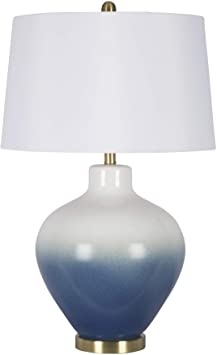 [50151] Lampara Ceramic 30" Jug Table Lamp, White/Blue