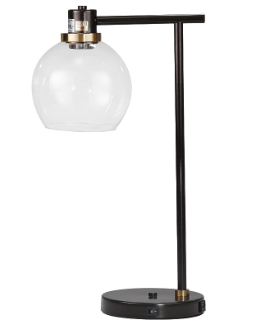 [50029-01] Lampara Metal 21" Round Desk Lamp W/ Usb, Bro