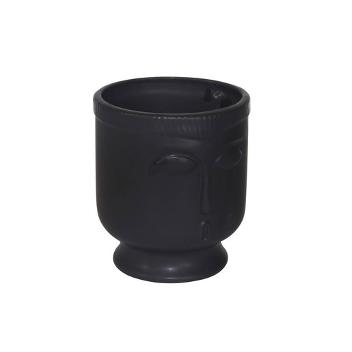 [14698-02] Maceta Ceramic 6" Face Vase W/Base, Black