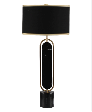 [50592] Metal/Marble 30" Table Lamp, Gold/Blac