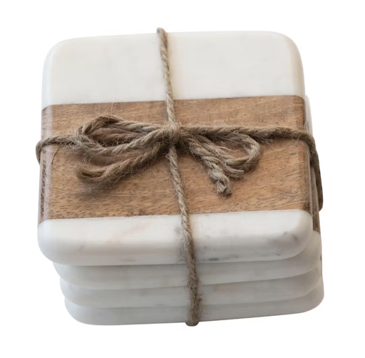 [DF4284] S/4 4" Square Marble & Acacia