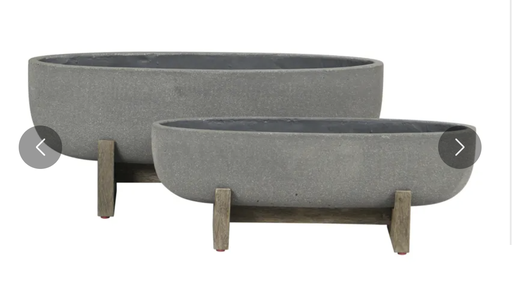 [CVDVP011] Maceta S/2 Oval Constone Pot + Rect. Acacia Wood Leg 1set
